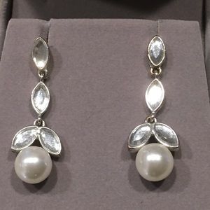 Pearl and crystal dangle earrings